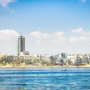 Skyline of Paceville at St Julians from the sea